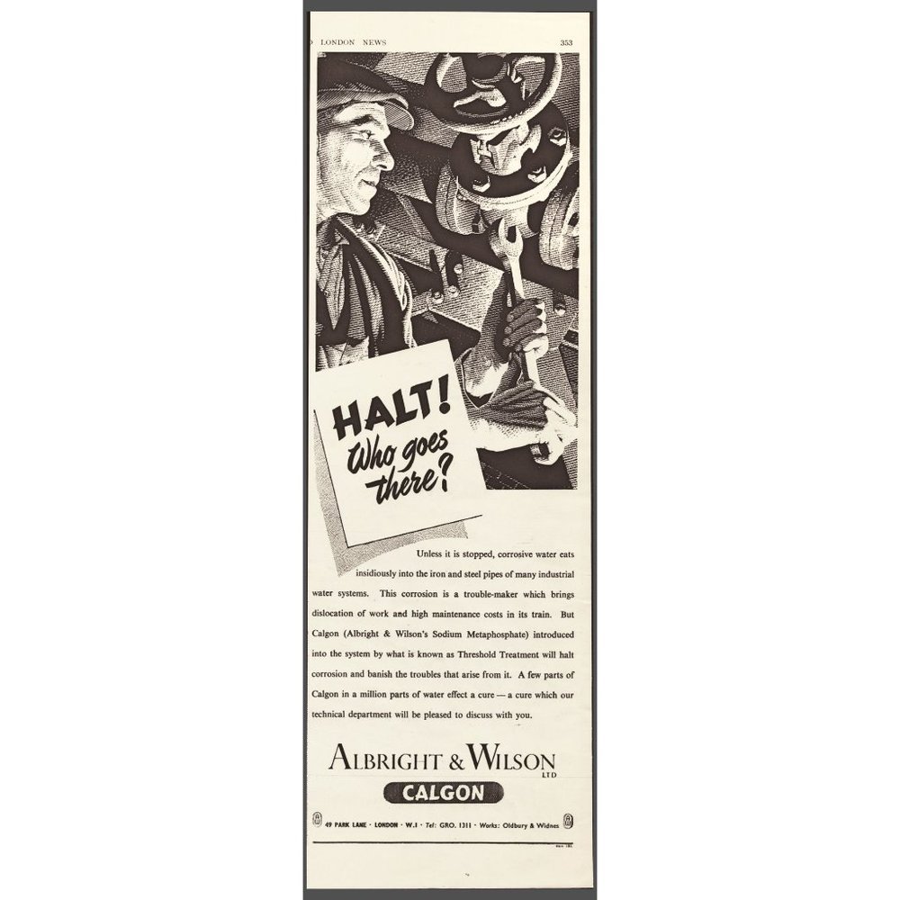 1951 Calgon Steel Worker Vintage Print Ad Iron Pipes Industrial Wall Art Decor